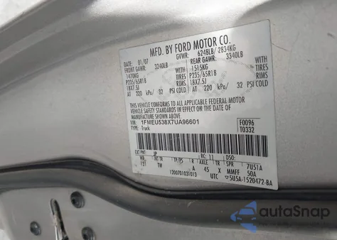 2007 Ford Explorer Sport Trac Limited from USA, damaged, VIN 1FMEU538X7UA96601